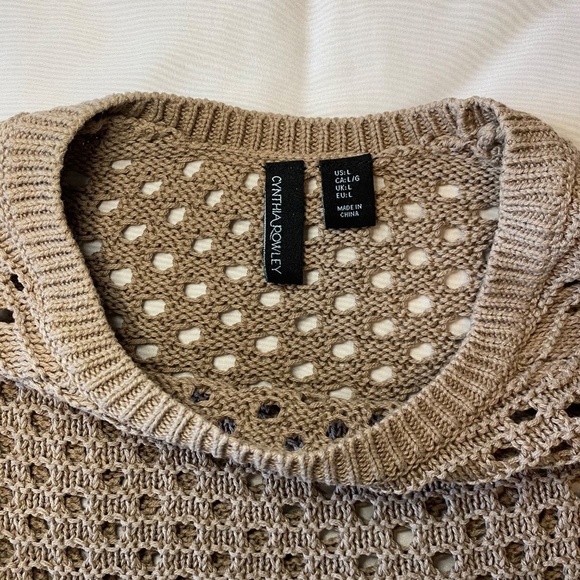 Cynthia Rowley Sweater Open Weave 3/4 Length Sleeve Tan-Size Large - Picture 7 of 7